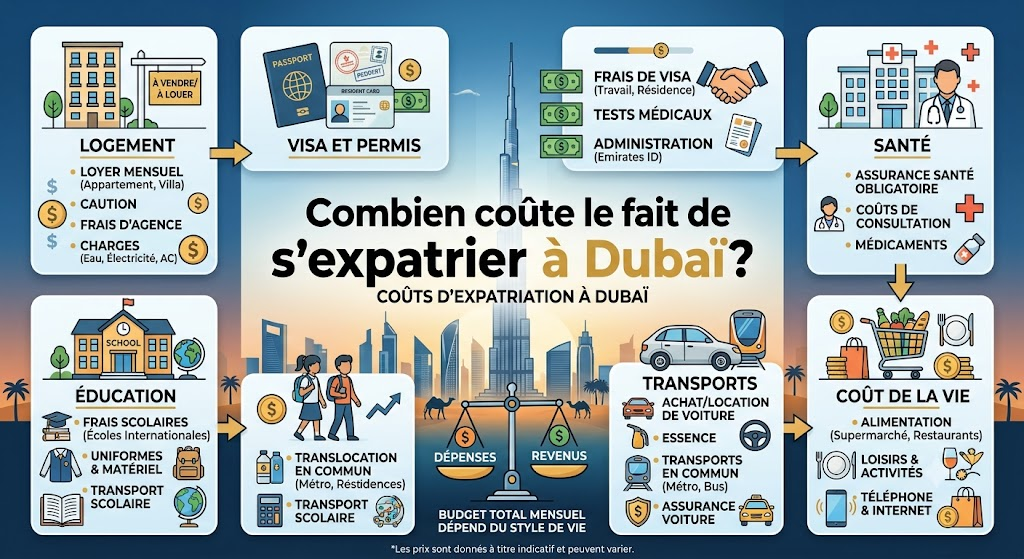 Combien coûte le fait de s'expatrier à Dubaï - Infographie des frais de logement, visa, santé et éducation